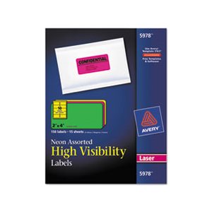 LABELS, High-Visibility, Permanent, ID, Laser, 2" x 4", Assorted Neon, 150 / Pk