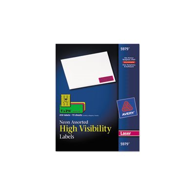 LABELS, High-Visibility, Permanent, ID, Laser, 1" x 2.625", Assorted Neon, 450 / Pk