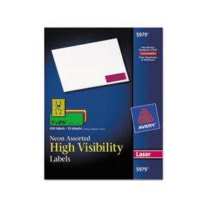 LABELS, High-Visibility, Permanent, ID, Laser, 1" x 2.625", Assorted Neon, 450 / Pk