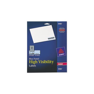 LABELS, High-Visibility, Permanent, ID, Laser, 1" x 2.625", Pastel Blue, 750 / Pk