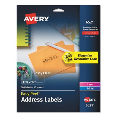 LABELS, ADDRESS, GLOSSY, 1 X 2.63, 30 SHEETS