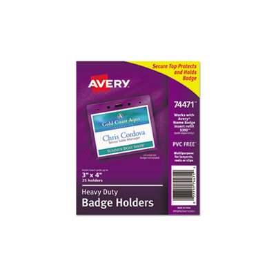 BADGE HOLDERS, Secure Top, Heavy-Duty, Horizontal, 4" x 3", Clear, 25 / Pk