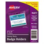 BADGE HOLDERS, Secure Top, Heavy-Duty, Horizontal, 4" x 3", Clear, 25 / Pk