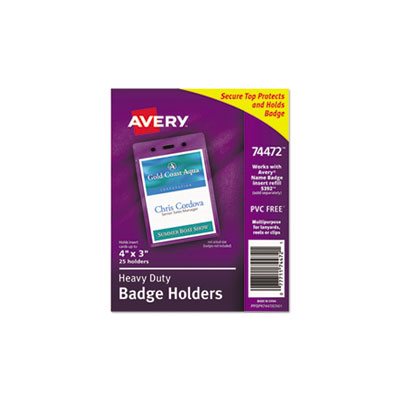 BADGE HOLDERS, Secure Top, Heavy-Duty, Vertical, 3" x 4", Clear, 25 / Pk