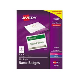 Badge Holder Kit, w /  Laser / Inkjet Insert, Top Load, 3" x 4", White, 100 / Box