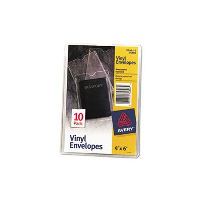 VINYL ENVELOPES, Top-Load, Clear, w /  Thumb Notch, 4" x 6", Clear, 10 / Pk