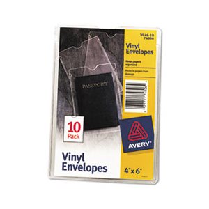 VINYL ENVELOPES, Top-Load, Clear, w / Thumb Notch, 4" x 6", Clear, 10 / Pk