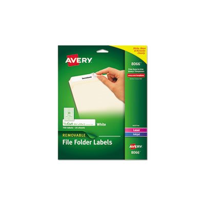 LABELS, Removable, 1 / 3-Cut, File Folder, Inkjet / Laser, .66" x 3.44", White, 750 / PK