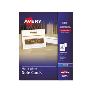 Note Cards, Inkjet, 4.25" x 5.5", Matte White, 60 / Pk w / Envelopes