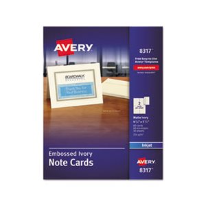 NOTE CARDS, Embossed, Inkjet, 4.25" x 5.5", Matte Ivory, 60 / Pk w / Envelopes