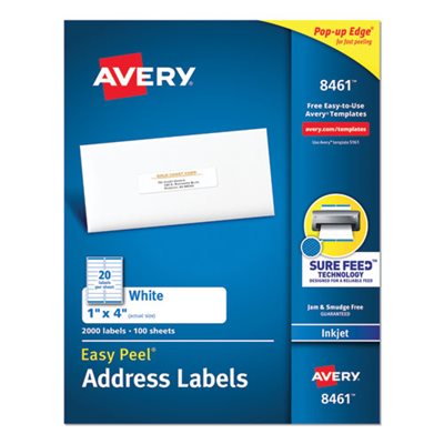 LABELS, Easy Peel, Mailing Address, Inkjet, 1" x 4", White, 2000 / Box