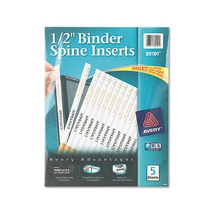 BINDER, SPINE INSERTS, .5" Spine Width, 16 Inserts / Sheet, 5 Sheets / Pk