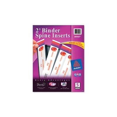 BINDER, Spine Inserts, 2" Spine Width, 4 Inserts / Sheet, 5 Sheets / Pk