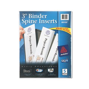 BINDER, Spine Inserts, 3" Spine Width, 3 Inserts / Sheet, 5 Sheets / Pack