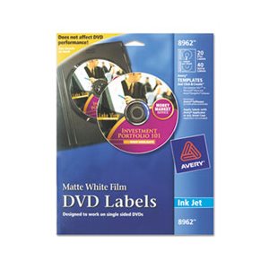 LABELS, DVD, Inkjet, Matte White, 20 / Pk