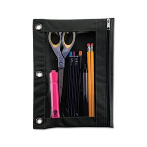 PENCIL POUCH, FOR BINDER, 10" x 7.375", Black / Clear