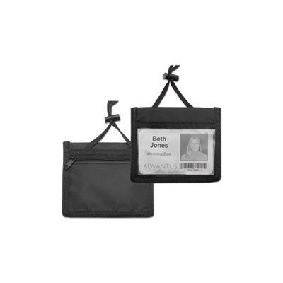 Badge Holder, ID, w / Convention Neck Pouch, Horizontal, 4" x 2.25", Black, 12 / Pk