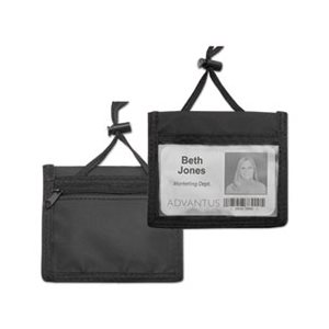 Badge Holder, ID, w / Convention Neck Pouch, Horizontal, 4" x 2.25", Black, 12 / Pk