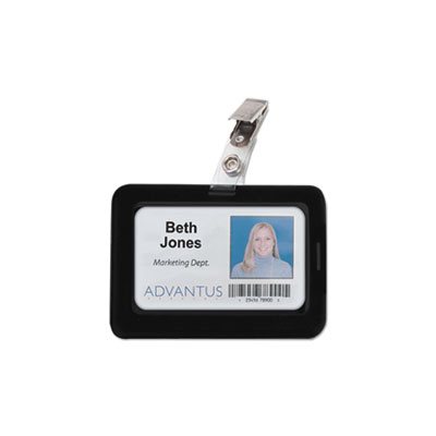 Badge Holder, Rubberized, 2.5" x 3.75", Horizontal / Vertical, Black, 5 / PK