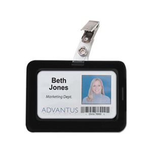 Badge Holder, Rubberized, 2.5" x 3.75", Horizontal / Vertical, Black, 5 / PK