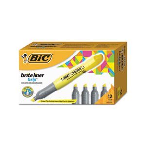 HIGHLIGHTER, Brite Liner, Grip, Chisel Tip, Fluorescent Yellow, Dozen