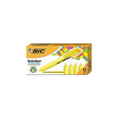 HIGHLIGHTER, Brite Liner, Retractable, Chisel Tip, Fluorescent Yellow, Dozen