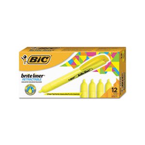 HIGHLIGHTER, Brite Liner, Retractable, Chisel Tip, Fluorescent Yellow, Dozen