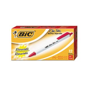 PEN, BALLPOINT, RETRACTABLE, ECOLUTIONS, Clic Stic, Red Ink, 1mm, Medium, Dozen