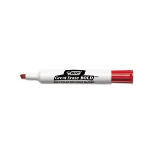 MARKER, DRY ERASE, Great Erase, Bold, Tank-Style, Chisel Tip, Red, Dozen