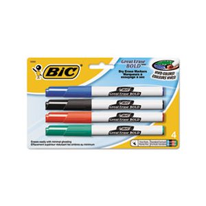 MARKER, DRY ERASE, Great Erase, Bold, Pocket-Style, Fine Tip, Assorted, 4 / Pk