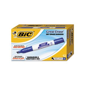 MARKER, DRY ERASE, Great Erase, Grip, Chisel Tip, Blue, Dozen