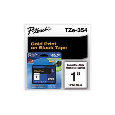 LABELING TAPE, TZe Standard Adhesive, Laminated, 1"w, Gold on Black