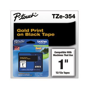 LABELING TAPE, TZe Standard Adhesive, Laminated, 1"w, Gold on Black