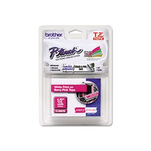 LABELING TAPE, TZ Standard Adhesive, Laminated, .5" x 16.4', White on Berry Pink