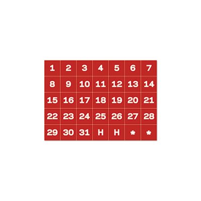 ACCESSORIES, MAGNETIC BOARD, Calendar Dates, Red / White, 1" x 1"