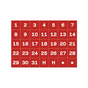 ACCESSORIES, MAGNETIC BOARD, Calendar Dates, Red / White, 1" x 1"