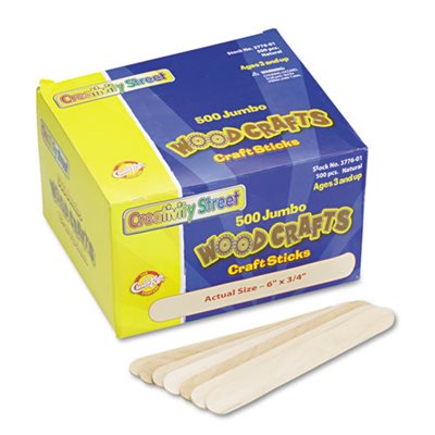 STICKS, NATURAL WOOD CRAFT, JUMBO, 6" X 0.75", 500 / BX