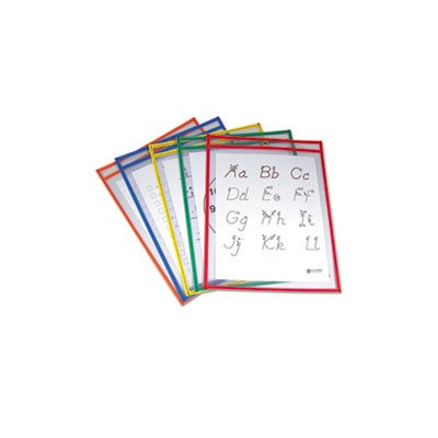 POCKETS, REUSABLE, DRY ERASE, 9" x 12", Assorted Primary Colors, 5 / Pack