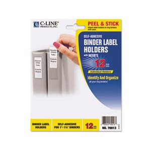 HOLDERS, LABEL, Self-Adhesive, Ring Binder, Top Load, .75" x 2.5", Clear, 12 / Pack