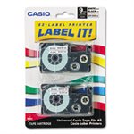 Tape Cassettes, CASIO, for KL Label Makers, 9mm x 26', Black on White, 2 / Pack