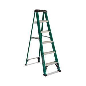 LADDER, STEP, FOLDING, FIBERGLASS, #592, 5-Step, 6', Green / Black