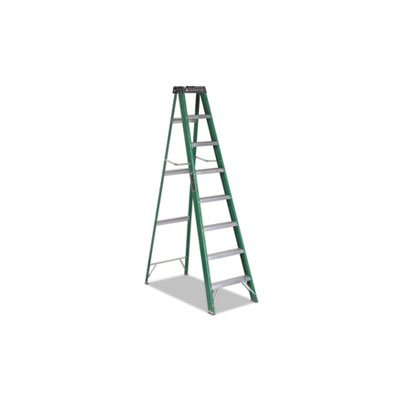 LADDER, STEP, FOLDING, FIBERGLASS, #592, 7-Step, 8', Green / Black