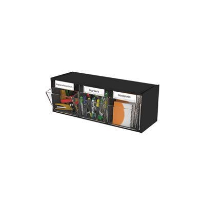 STORAGE SYSTEM, Tilt Bins, Plastic, 3 Bins, 23.625" x 7.75" x 9.5", Black