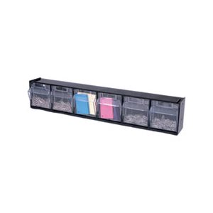 STORAGE SYSTEM, Tilt Bins, Plastic, 6 Bins, 23.625" x 3.625" x 4.5", Black