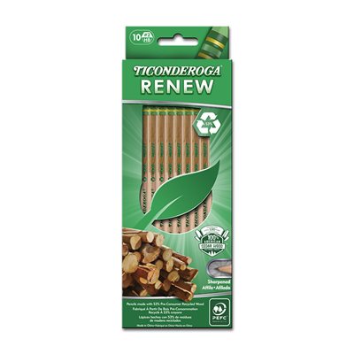 PENCILS, RENEW, RECYCLED, HB, #2, NATURAL FINISH, 10 / PK