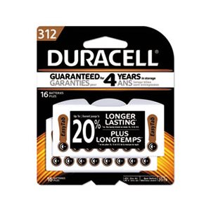 BATTERY, HEARING AID, DURACELL, Button Cell, #312, 16 / PACK