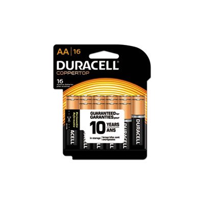 BATTERIES, AA, DURACELL CopperTop, Alkaline, w /  Duralock Power Preserve Technology, 16 / PACK