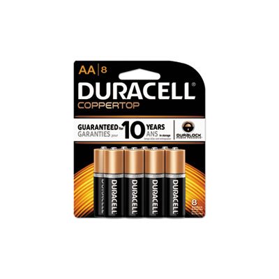 BATTERIES, AA, DURACELL CopperTop, Alkaline, w /  Duralock Power Preserve Technology, 8 / PACK