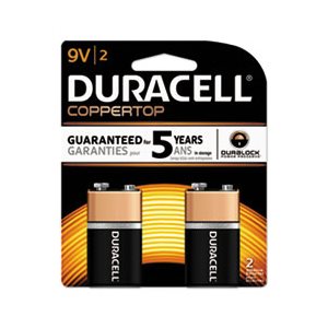 BATTERIES, 9V, DURACELL CopperTop, Alkaline, w /  Duralock Power Preserve Technology, 2 / PACK