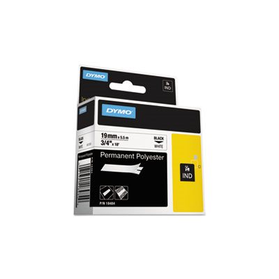 TAPE, LABEL, DYMO, Rhino, Permanent, Poly, Industrial, .75" x 18', White / Black Print